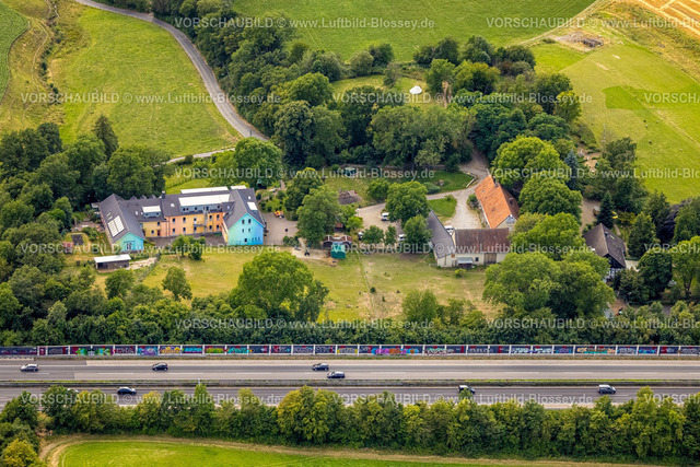 Witten230701688 | Luftbild, Wiesen und Felder an der Autobahn A43 in Herbede, Christopherus-Haus e.V. Kinderwohnheim Rüsbergstraße, Westherbede, Witten, Ruhrgebiet, Nordrhein-Westfalen, Deutschland