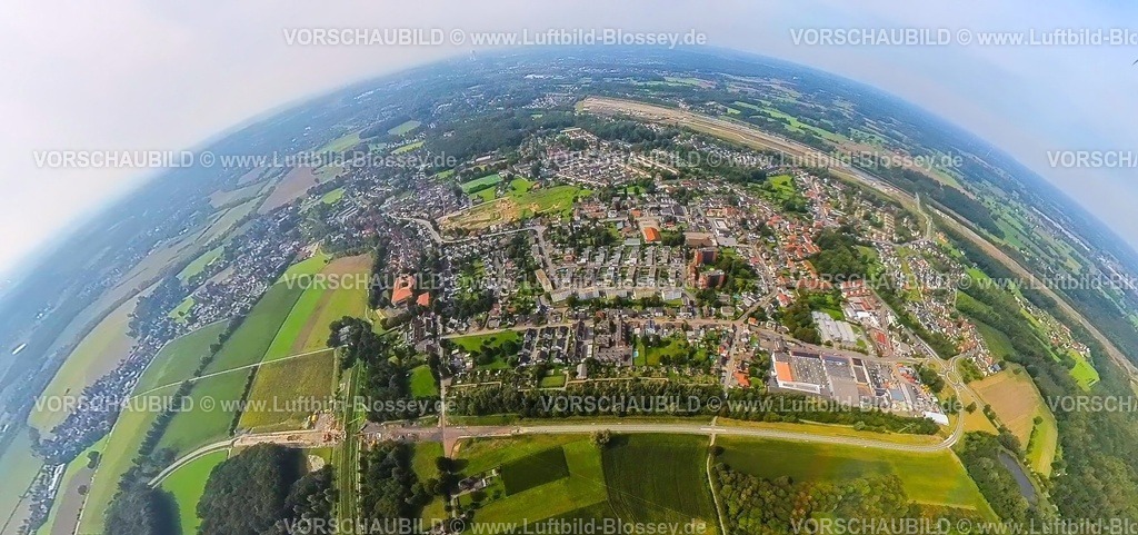 Bergkamen230990124 Kuhbach | Luftbild, Wohngebiet am Kuhbach, Baustelle der Trasse für die L821n Ortsumgehung zwischen Erich-Ollenhauer-Straße und Lünener Straße, Erdkugel, Fisheye Aufnahme, Fischaugen Aufnahme, 360 Grad Aufnahme, tiny world, Oberaden, Bergkamen, Ruhrgebiet, Nordrhein-Westfalen, Deutschland