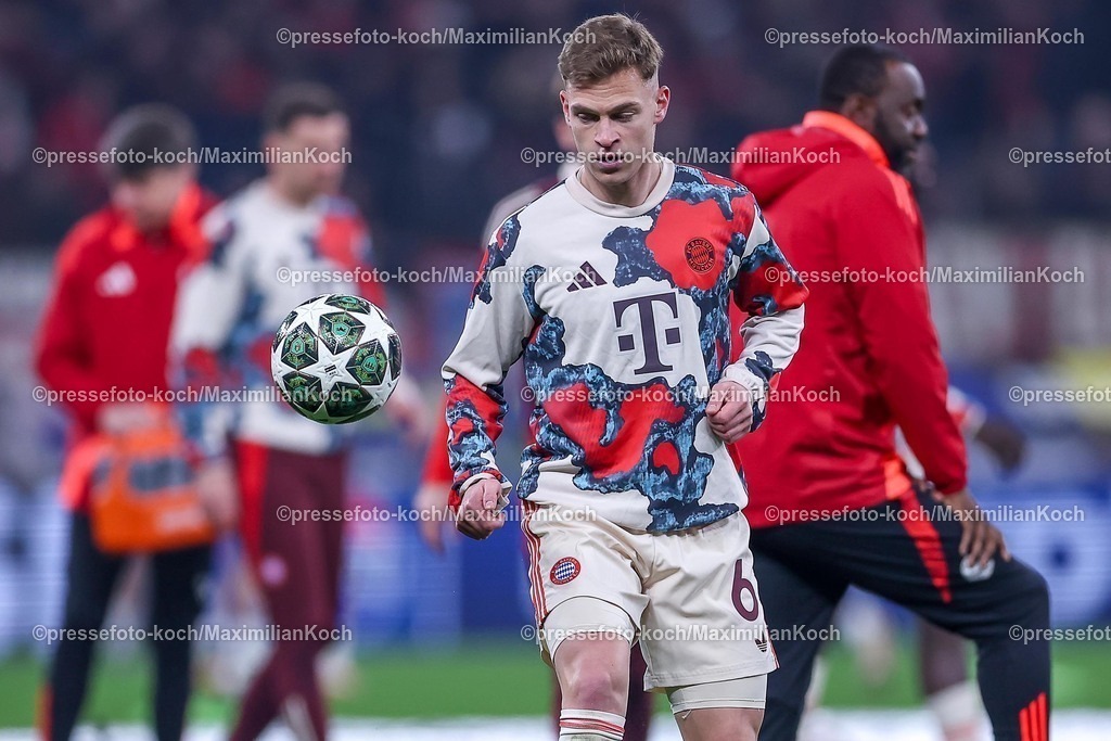 UCL11032502167 | 11.03.2025, Fußball, UEFA Champions League, Bayer 04 Leverkusen - FC Bayern München, Achtelfinale Rückspiel, BayArena, Saison 2024 2025: Joshua Kimmich (FC Bayern #6)DFB regulations prohibit any use of photographs as image sequences and or quasi-video.