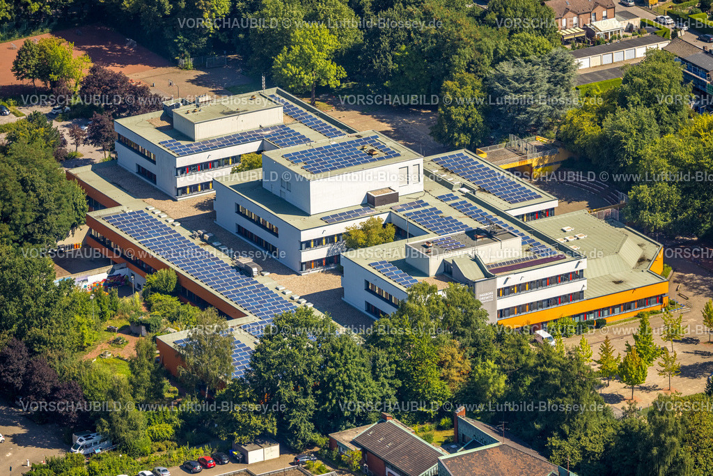 Gladbeck250800681 | Luftbild, Ingeborg-Drewitz-Gesamtschule mit Solardach, Rentfort, Gladbeck, Ruhrgebiet, Nordrhein-Westfalen, Deutschland