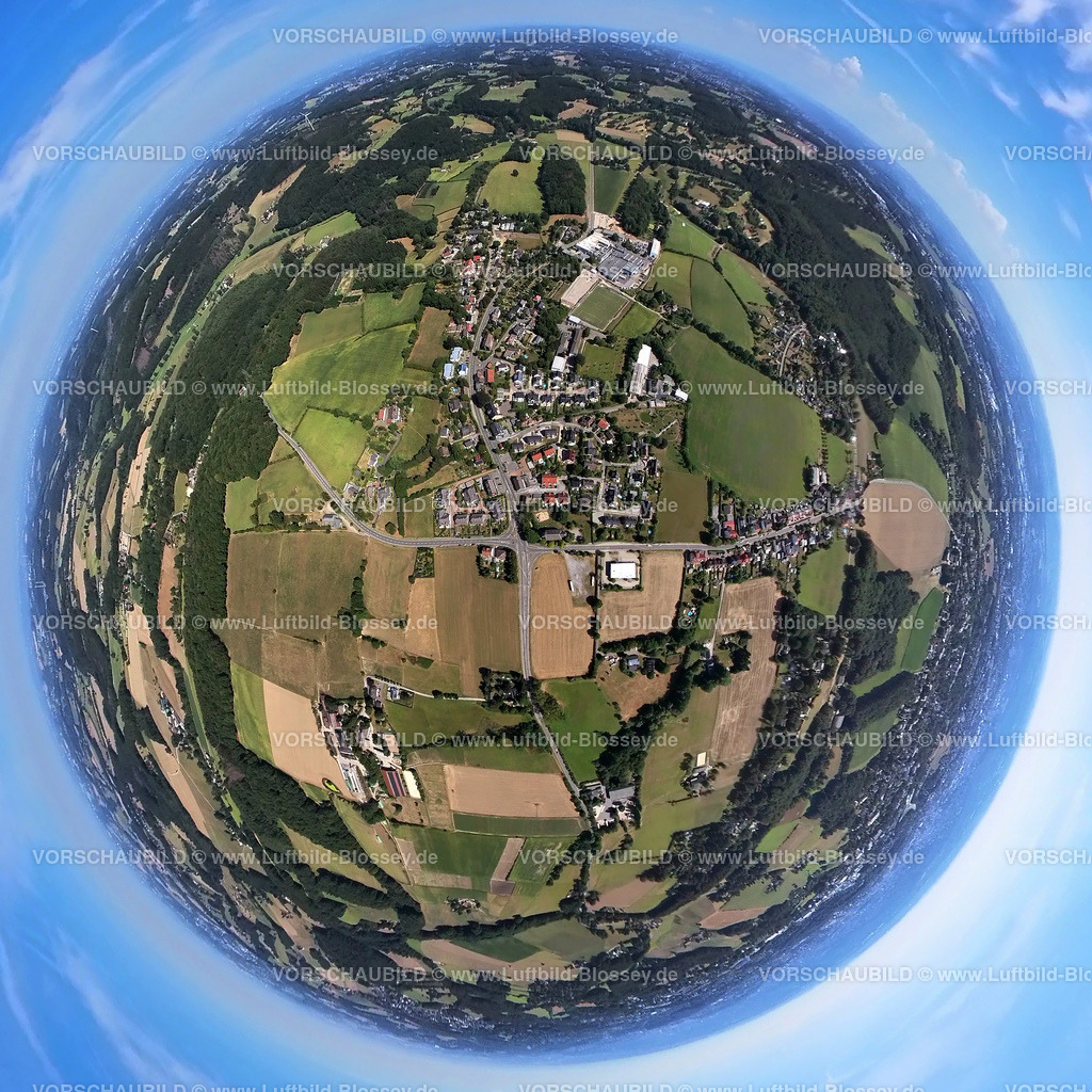 Sprockhoevel20220823Herzkamp1 | Luftbild, Ansicht Ortsteil Herzkamp, Fisheye Aufnahme, Fischaugen Aufnahme, 360 Grad Aufnahme, Hasslinghausen, Sprockhövel, Ruhrgebiet, Nordrhein-Westfalen, Deutschland