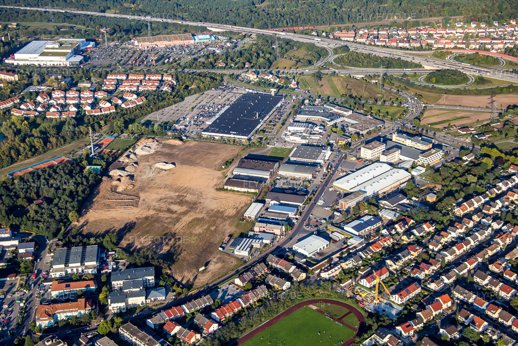 Luftbild: Gewerbegebiet und Firmenansiedlung Schütte-Lanz-Park im Ortsteil Rheinau in Brühl im Bundesland Baden-Württemberg in Deutschland. Foto: IMG_072971.jpg vom 23.09.2014 durch Werner Riehm/FLY-FOTO.de