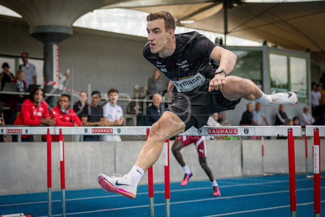 Juniorengala 2026; Mannheim, 14.06.2026 | MANNHEIM, GERMANY - JUNE 14, 2026 : Sven Rymann (SUI/Switzerland) competing in the 110m hurdles U20 during the Juniorengala 2026 at Michael-Hoffmann-Stadion on June 14, 2026 in Mannheim, Germany.