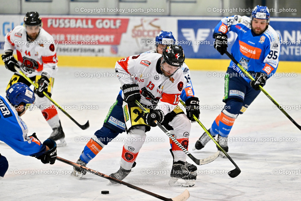 ESC SPARKASSE STEINDORF vs. EV ZELTWEG MURTAL LIONS | #13 Schiech Thomas EV ZELTWEG MURTAL LIONS, #19 Friedrich Lukas ESC Steindorf, #95 Gelfanov Ruslan ESC Steindorf, ESC SPARKASSE STEINDORF vs. EV ZELTWEG MURTAL LIONS, ESC SPARKASSE STEINDORF vs. EV ZELTWEG MURTAL LIONS am 27.12.2025 in Steindorf (Ossiachersee Halle), Austria, (Photo by Bernd Stefan)