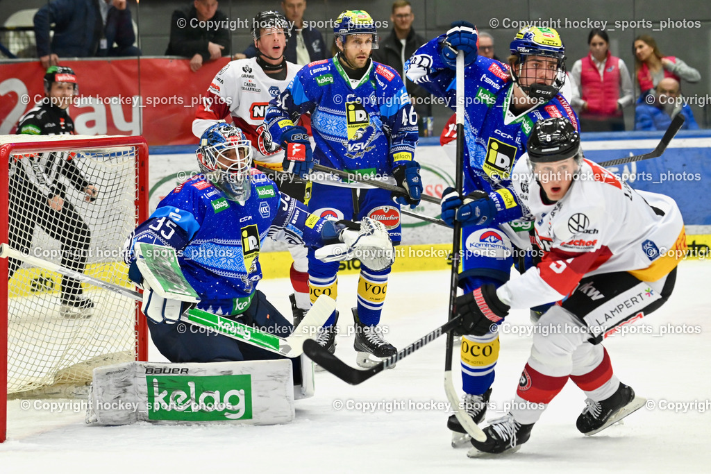 EC IDM Wärmepumpen VSV vs. Pioneers Vorarlberg | #35 Cannata Joe EC VSV, #12 Passolt Joshua PIONEERS VORARLBERG, #46 WALL Alex EC VSV, #18 Uschan Nico Massimo EC VSV, #5 Lundegard Jakob PIONEERS VORARLBERG, EC IDM Wärmepumpen VSV vs. Pioneers Vorarlberg, EC IDM Wärmepumpen VSV vs. Pioneers Vorarlberg am 14.12.2024 in Villach (Stadthalle Villach), Austria, (Photo by Bernd Stefan)