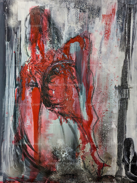 Acryl to Digital Abstrakt Paint - Der Vogel | Acryl Malerei auf Leinwand, Abstrakte figurative Malerei mit Kohle, Acryl Farbe und Lösungsmittel - Realisiert mit Pictrs.com