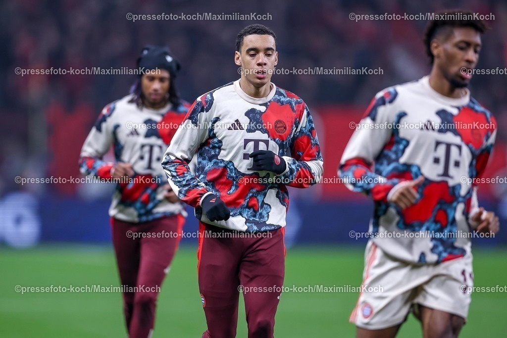 UCL11032502155 | 11.03.2025, Fußball, UEFA Champions League, Bayer 04 Leverkusen - FC Bayern München, Achtelfinale Rückspiel, BayArena, Saison 2024 2025: Jamal Musiala (FC Bayern #42)DFB regulations prohibit any use of photographs as image sequences and or quasi-video.