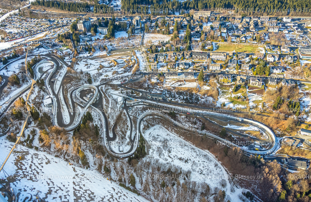 Winterberg260105076 | Luftbild, VELTINS-EisArena Kunsteisbahn im Winter, Sportanlage für Schlitten, Bob und Skeleton, Winterberg, Sauerland, Nordrhein-Westfalen, Deutschland