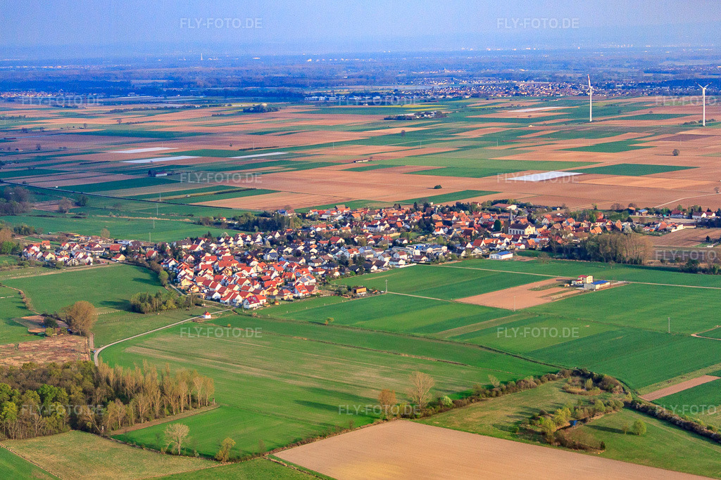 Luftbild: Ortsansicht von Nordwesten in Ottersheim bei Landau im Bundesland Rheinland-Pfalz in Deutschland. Foto: IMG_49898.jpg vom 13.04.2012 durch Werner Riehm/FLY-FOTO.deAuflösung des Originals: 4607 x 3071 px