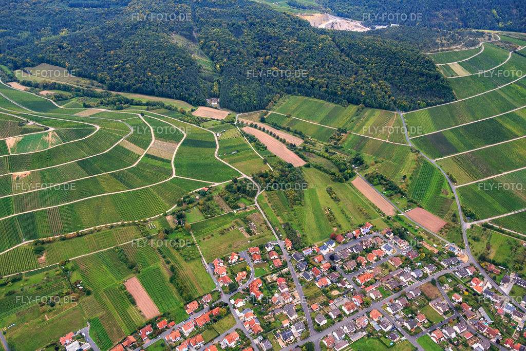 Fränkischer Weinberg "Hönigsbergm -Fischberg" an der Ortschaft am Main https://www.terroir-f.com/thuengersheim/ http://www.ogv-1909.de/ | Luftbild: Fränkischer Weinberg "Hönigsbergm -Fischberg" an der Ortschaft am Main https://www.terroir-f.com/thuengersheim/ http://www.ogv-1909.de/ in Thüngersheim im Bundesland Bayern in Deutschland. Foto: IMG_073675.jpg vom 26.09.2014 durch Werner Riehm/FLY-FOTO.de - Realisiert mit Pictrs.com