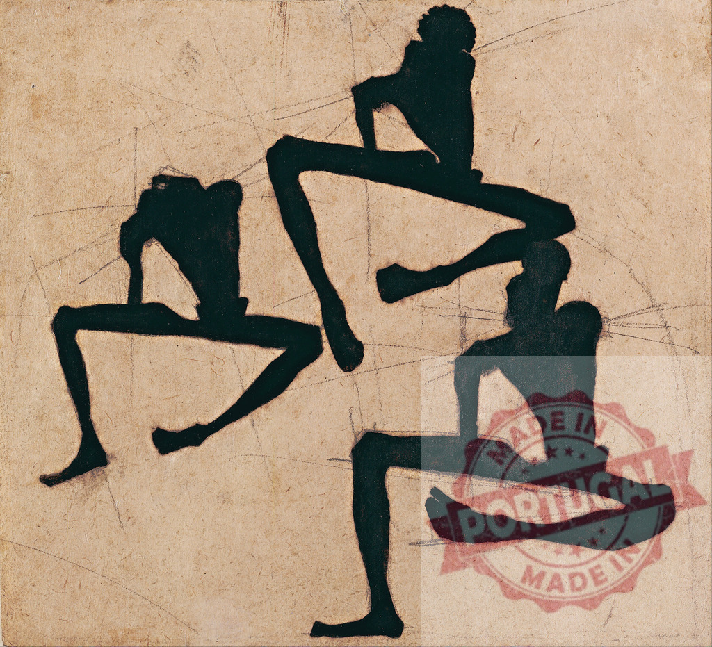 Egon Schiele Abstract black silhouettes dancing on textured background | Abstract black silhouettes moving dynamically on a textured beige background - Realized with Pictrs.com