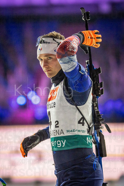 bett1.de WTC Biathlon auf Schalke, 28.12.2025 | Fabien Claude (Team Frankreich) bei der World Team Challenge (bett1.de WTC Biathlon auf Schalke) am 28.12.2025 in der Veltins-Arena in Gelsenkirchen (Deutschland). 