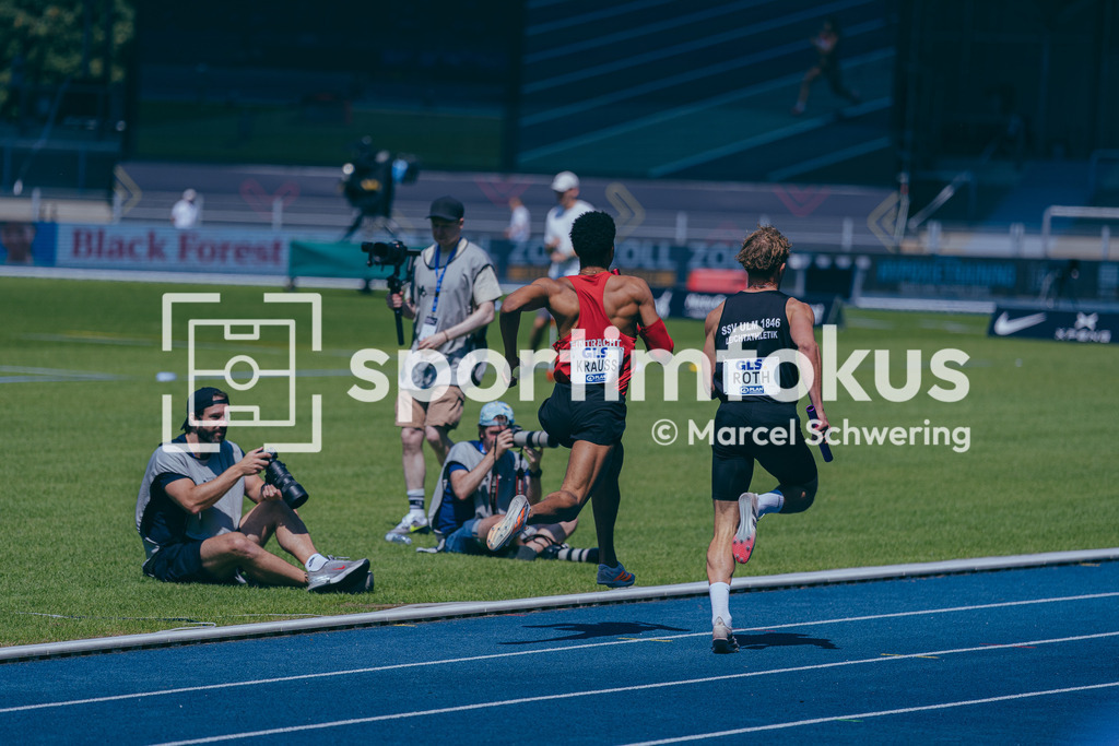 Deutsche Meisterschaften der Frauen und Männer 2026 | Oskar Krauss, Eintracht Frankfurt e.V., Quentin Roth, SSV Ulm 1846, U20 4x400-Meter-Staffel, Deutsche Meisterschaften der Frauen und Männer 2026, Lohrheidestadion Bochum-Wattenscheid, 25.07.2026. Foto: Marcel Schwering / sportimfokus - Realisiert mit Pictrs.com