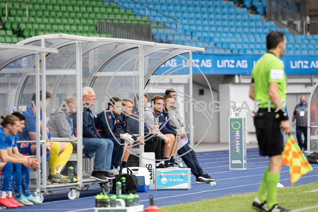  Blau Weiss Linz vs Austria Klagenfurt | LINZ, AUSTRIA,HPYBET 2. Liga, Runde 21 Blau Weiss Linz vs Austria Klagenfurt, Image shows head coach Ronald Brunmayr (BW Linz) and Direktor sportivo Konstantin Wawra (BW Linz).
Photo: SMP/Andreas Willdoner