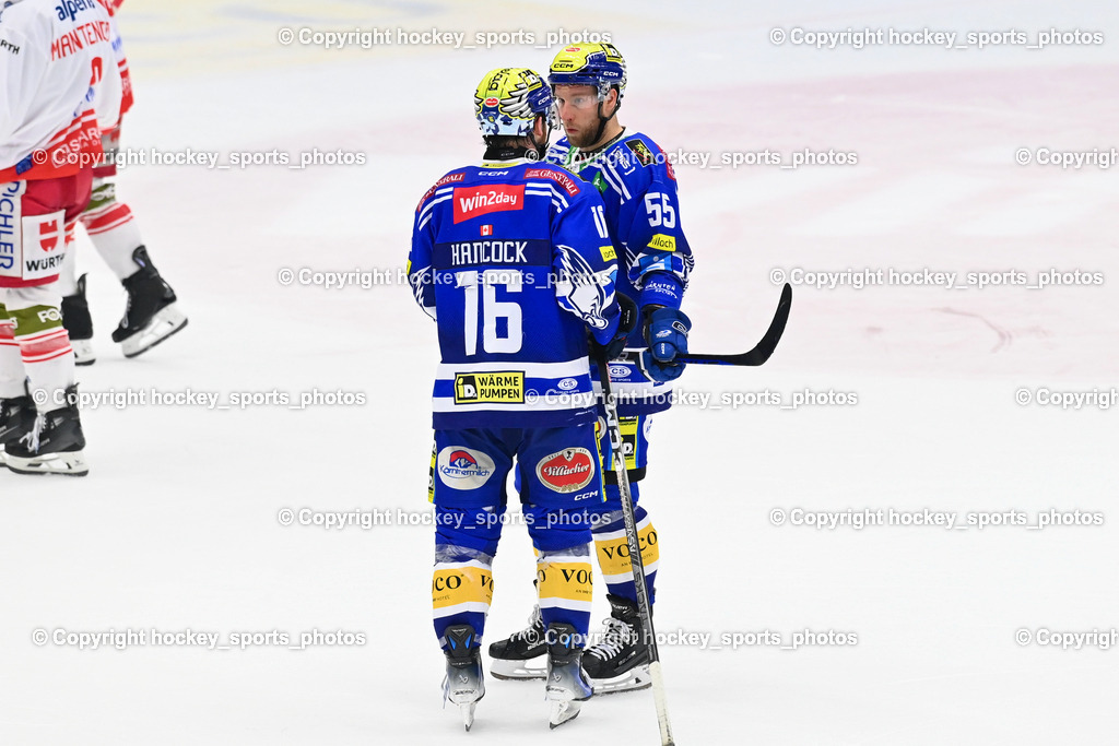 EC VSV vs. HC Bozen 16.2.2024 | #16 Kevin Hancock,  #55 SABOLIC Robert,  EC VSV vs. HC Bozen 16.2.2024, EC VSV vs. HC Bozen 16.2.2024 am 16.02.2024 in Villach (Stadthalle Villach), Austria, (Photo by Bernd Stefan)