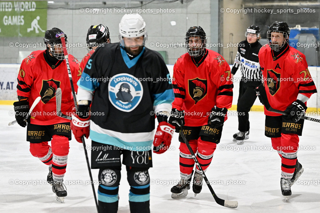 Lendhafen Seelöwen vs. Spartans Althofen | Jubel Spartans Althofen Mannschaft, #89 Pirmann Markus Spartans Althofen, #77 Schumnig Stefan Spartans Althofen, #20 Ban Christian Spartans Althofen, Lendhafen Seelöwen vs. Spartans Althofen, Lendhafen Seelöwen vs. Spartans Althofen am 14.02.2025 in Ferlach (HTC Eishalle Ferlach), Austria, (Photo by Bernd Stefan)