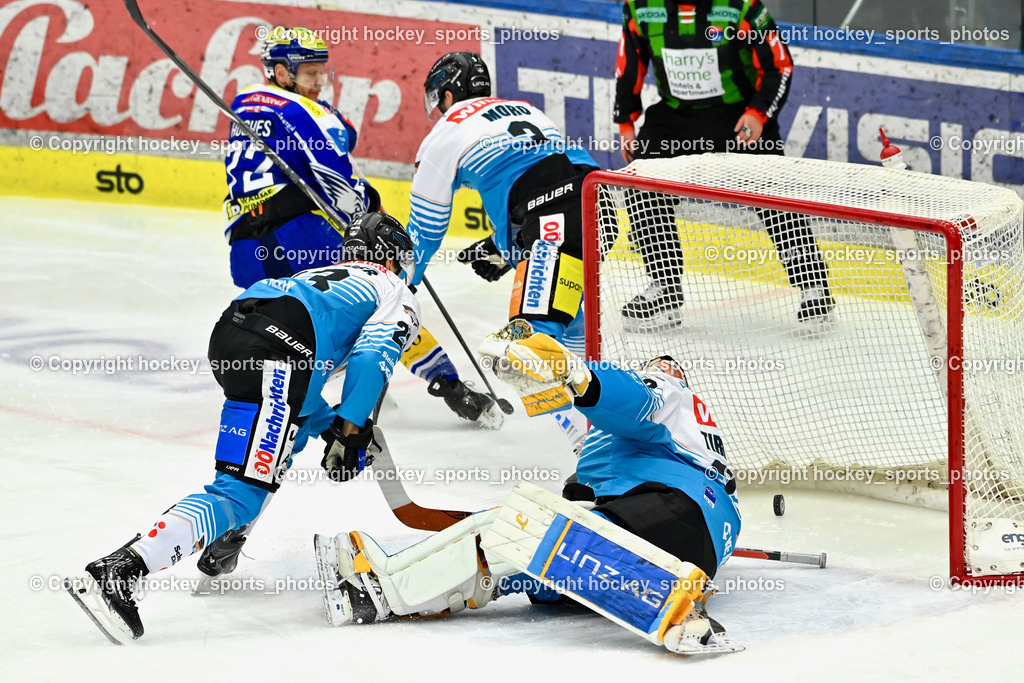 EC IDM Wärmepumpen VSV vs. Steinbach Black Wings Linz | #32 Rasmus Tirronen Black Wings Linz, #72 John Hughes EC VSV, #23 Patrick Söllinger Black Wings Linz, Tor EC VSV, EC IDM Wärmepumpen VSV vs. Steinbach Black Wings Linz, EC IDM Wärmepumpen VSV vs. Steinbach Black Wings Linz am 23.01.2026 in Villach (Stadthalle Villach), Austria, (Photo by Bernd Stefan)