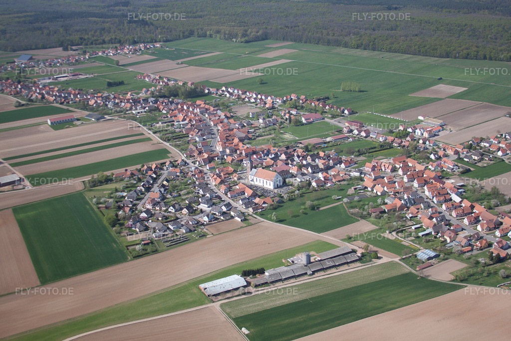 Luftbild: Rue des Violets von Osten in Schleithal im Bundesland Bas-Rhin in Frankreich. – Foto: IMG_39433.jpg vom 10.04.2011 durch Werner Riehm/FLY-FOTO.de – Auflösung des Originals: 4752 x 3168 px