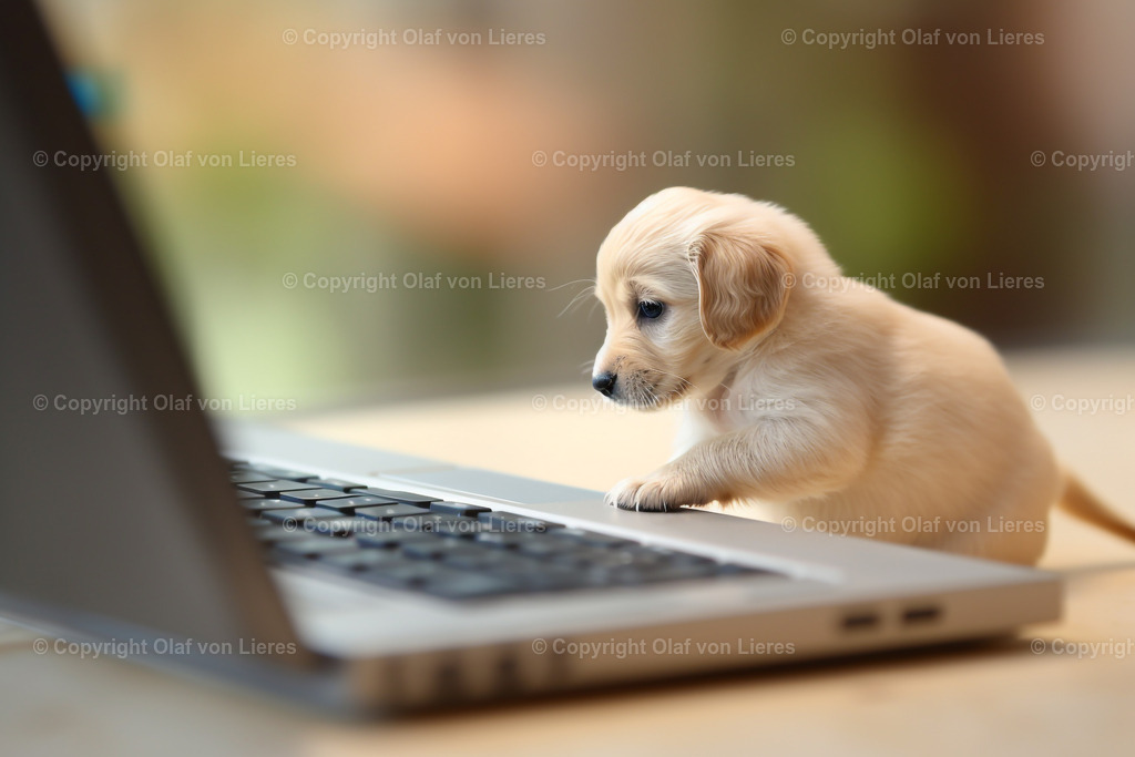 kleiner Retriever am Schreibtisch | Minihund Homeoffice