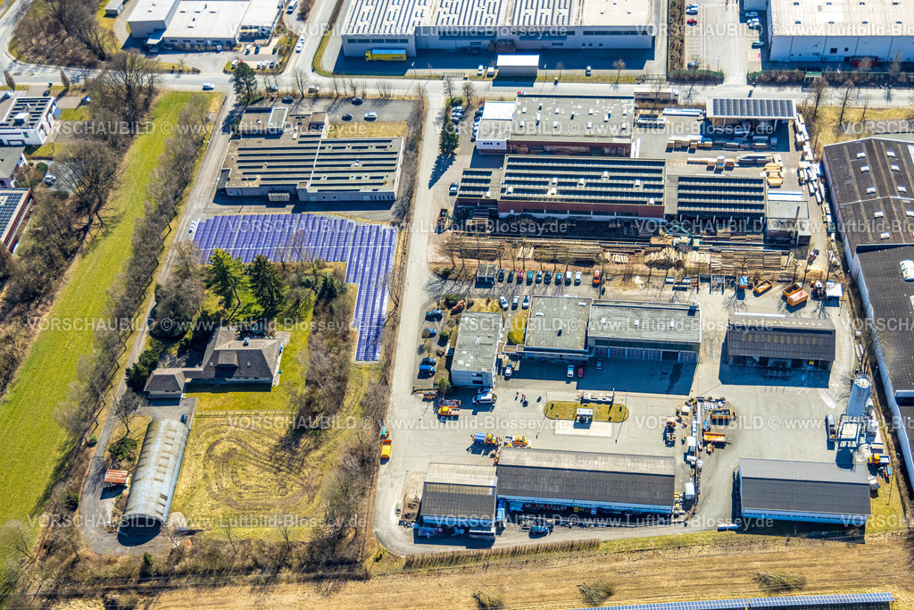 Meschede250304754 | Luftbild, Gewerbegebiet Enste mit Bürger-Solarpark an der Autobahn A46,  Enste, Meschede, Sauerland, Nordrhein-Westfalen, Deutschland