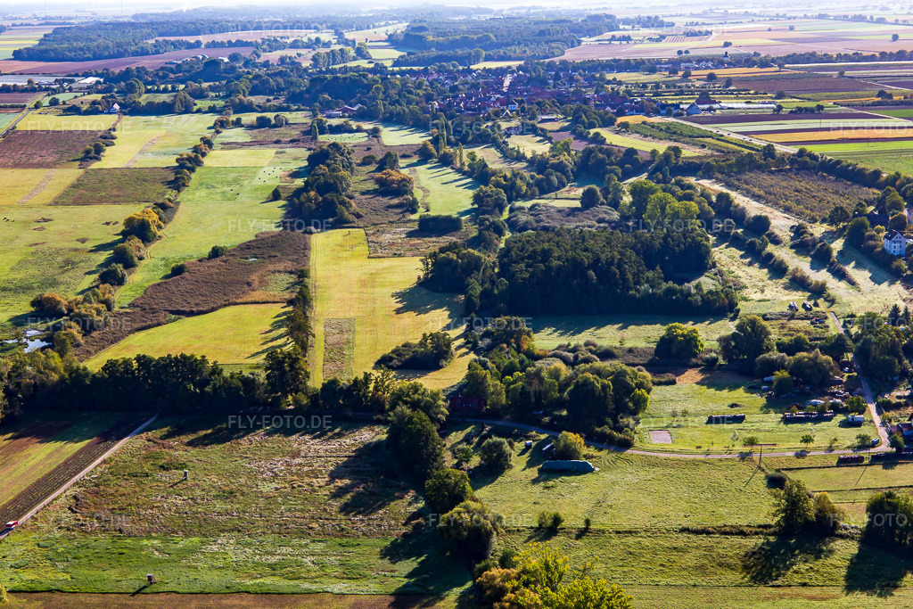 Luftbild: Naturschutzgebiet Billigheimer Bruch von Westen im Ortsteil Mühlhofen in Billigheim-Ingenheim im Bundesland Rheinland-Pfalz in Deutschland. Foto: IMG_138983.jpg vom 24.09.2023 durch Werner Riehm/FLY-FOTO.de