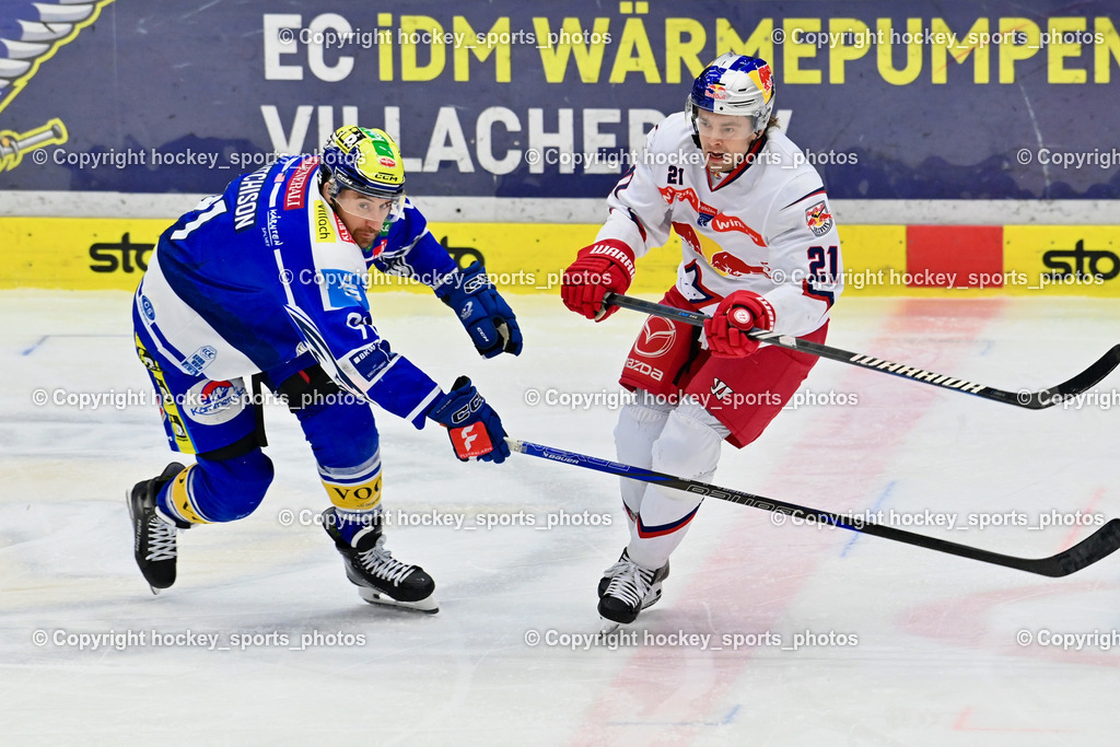 EC IDM Wärmepumpen VSV vs. EC Red Bull VSV | #91 Nick Hutchison EC VSV, #21 Troy Wayne Bourke EC Red Bull Salzburg, EC IDM Wärmepumpen VSV vs. EC Red Bull VSV, EC IDM Wärmepumpen VSV vs. EC Red Bull Salzburg am 16.01.2026 in Villach (Stadthalle Villach), Austria, (Photo by Bernd Stefan)