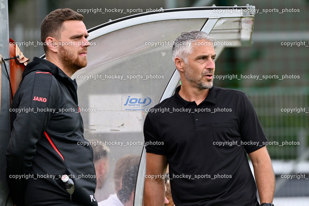 SAK vs. ATUS Ferlach | Headcoach ATUS Ferlach Darko Djukic, Sportlicher Leiter ATUS Ferlach Patrik Ciglar, SAK vs. ATUS Ferlach, SAK vs. ATUS Ferlach am 01.08.2025 in Klagenfurt (Sportpark Welzenegg), Austria, (Photo by Bernd Stefan)