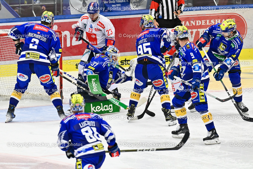 EC IDM Wärmepumpen vs. HC Tiroler Wasserkraft 22.9.2023 | #88 Anthony Luciani, #2 MACPHERSON Dylan, #23 Roy Kevin HCI, #37 SWETTE Rene, #95 KATIC Mark,  #9 RAUCHENWALD Alexander, EC IDM Wärmepumpen vs. HC Tiroler Wasserkraft 22.9.2023, EC IDM Wärmepumpen - HC Tiroler Wasserkraft am 22.09.2023 in Villach (Stadhalle Villach), Austria, (Photo by Bernd Stefan)