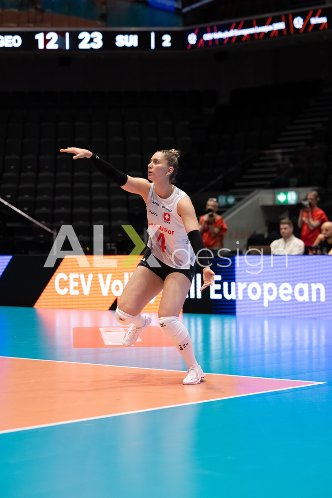 Georgia v Switzerland - CEV European League Women | KRIENS, SWITZERLAND - JUNE 12: LEANA ZUVIC of Switzerland serve during the CEV European League match between Georgia and Switzerland at Pilatus Arena on June 12, 2026 in Kriens, Switzerland. - Realisiert mit Pictrs.com