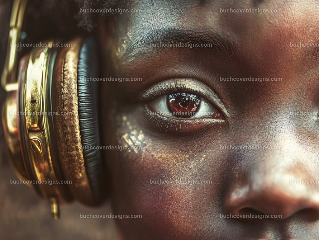 Gesicht einer Frau mit Kopfhörer (192) | black afro woman face wear a golden headphone, see the face - close up - studio light - vivid colors - high detail - realistic - photo - sureal --chaos 5 --ar 4:3 --stylize 50 --weird 100 --v 6.1 Job ID: 3ce82c5d-b847-4efc-ab13-bea562f3ecea