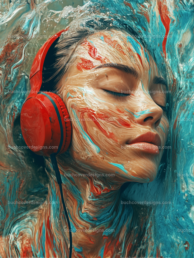 Gesicht einer Frau mit Kopfhörer (98) | graphic design woman face with a red headphone, background explosion different blue colorful water paint splashes. vivid colors - high detail - photographic - sureal - graphic design --chaos 5 --ar 3:4 --stylize 50 --weird 100 --v 6.1 Job ID: 0ea35825-85e4-4e05-9810-74493df2c685