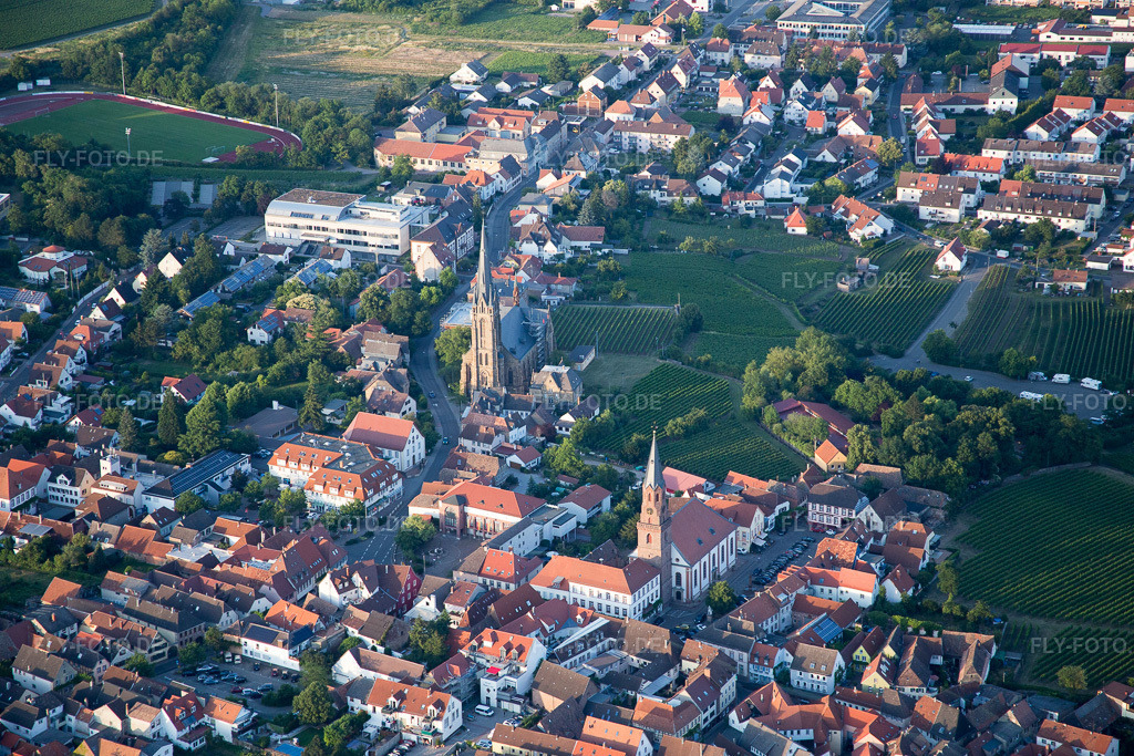 Luftbild: Kirchengebäude St. Ludwig im Altstadt- Zentrum der Innenstadt in Edenkoben im Bundesland Rheinland-Pfalz in Deutschland. Foto: IMG_082739.jpg vom 25.06.2015 durch Werner Riehm/FLY-FOTO.de