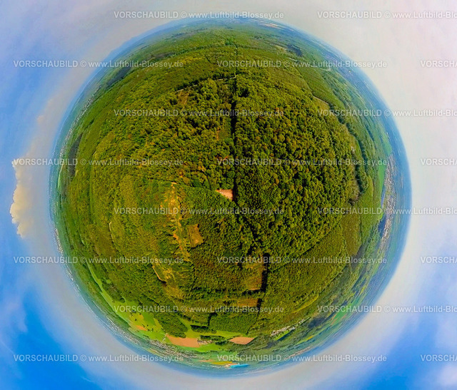 Bonn240590154Kottenforst_Wald-Ville | Luftbild, Waldgebiet Kottenforst, nahe Wohnsiedlung Villeprott, Naturschutzgebiet Waldville, Erdkugel, Fisheye Aufnahme, Fischaugen Aufnahme, 360 Grad Aufnahme, tiny world, little planet, fisheye Bild, Röttgen, Bonn, Nordrhein-Westfalen, Deutschland