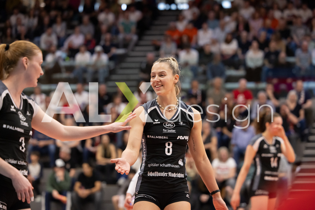 Volleyball I Frauen I Saison 2025-2026 I Volleyball NLA | Women I  Playoffs Finals 1/5 I viteos NUC - VC Kanti Schaffhausen I 06.04.2026 | 8 Lina-Marie Lieb (DE) (VC Kanti Schaffhausen) – Aussen - Realisiert mit Pictrs.com