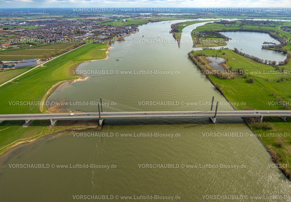 Rees230300601 | Luftbild, Rheinbrücke Rees-Kalkar, Fluss Rhein, Rees, Niederrhein, Nordrhein-Westfalen, Deutschland