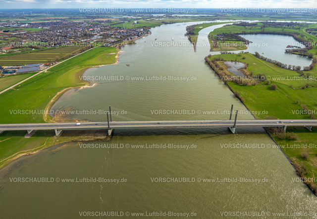 Rees230300601 | Luftbild, Rheinbrücke Rees-Kalkar, Fluss Rhein, Rees, Niederrhein, Nordrhein-Westfalen, Deutschland