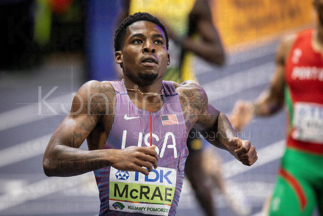 World Athletics Indoor Championships Kujawy Pomorze 26, 20.03.2026 | TORUN, POLAND - MARCH 20:  Khaleb MCRAE (USA) competes in the men's 400m during the World Athletics Indoor Championships Kujawy Pomorze 26 on day 1 / session 2 at Kujawsko-Pomorska Arena Torun on March 20, 2026 in Torun, Poland. 