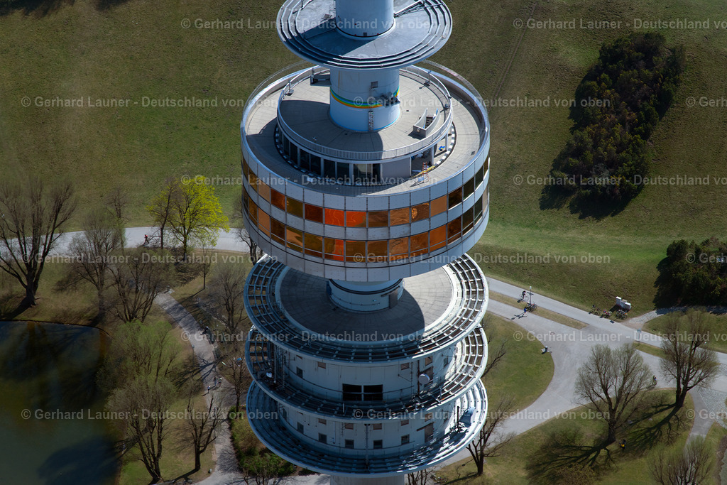4021443 | MüNCHEN 08.04.2020 Fernmeldeturm- Bauwerk und Fernsehturm Olympiaturm im Olympiapark am Spiridon-Louis-Ring in München im Bundesland Bayern, Deutschland. // Television Tower Olympiaturm in Olympiapark on Spiridon-Louis-Ring in Munich in the state Bavaria, Germany. Foto: Gerhard Launer