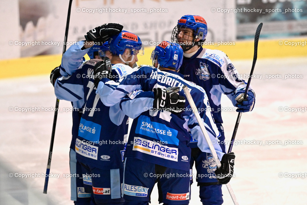 ESC Steindorf vs. EC Hornets Spittal 20.2.2024 | #77 Wuntschek Manuel ESC Steindorf, #61 Friedrich Daniel ESC Steindorf, #21 Steiner Moritz ESC Steindorf, ESC Steindorf vs. EC Hornets Spittal 20.2.2024, ESC Steindorf vs. EC Hornets Spittal 20.2.2024 am 20.02.2024 in Steindorf (Ossiachersee Halle), Austria, (Photo by Bernd Stefan)