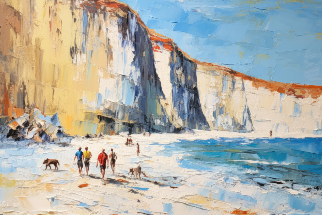 2307104 - Spaziergänger an den Kreidefelsen | Abstraktes digitales Gemälde von Spaziergängern an einem Kreidefelsen.