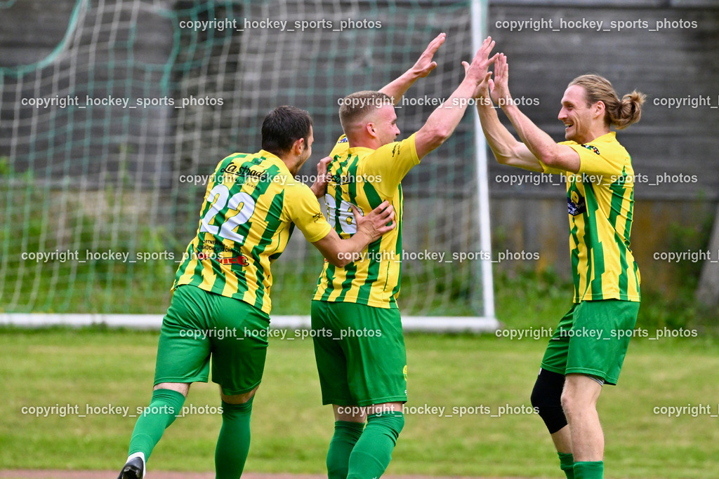 WSG Radenthein vs. St. Michael ob Bleiburg | Jubel WSG Radenthein Mannschaft, #22 Miljan Urosevic WSG Radenthein, #98 Gaber Petric WSG Radenthein, #3 Max Unterwandling WSG Radenthein, WSG Radenthein vs. St. Michael ob Bleiburg, WSG Radenthein vs. St. Michael ob Bleiburg  am 15.06.2024 in Radenthein (Sportplatz Radenthein), Austria, (Photo by Bernd Stefan)