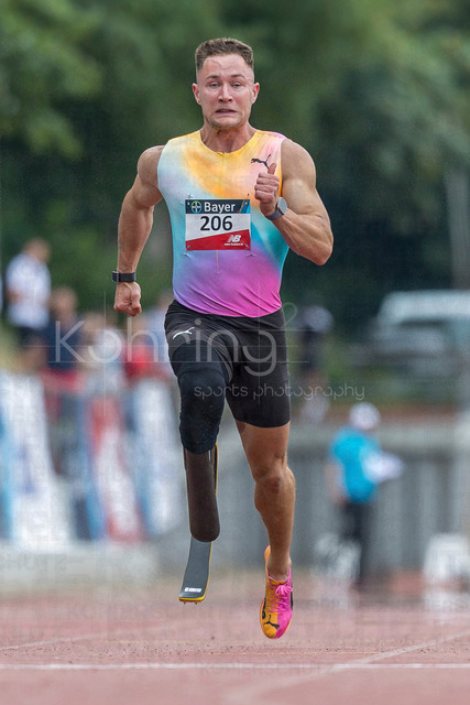 Para Heimspiel 7.0; Leverkusen, 18.07.2026 | LEVERKUSEN, GERMANY - JULY 18, 2026 : Felix Streng (GER/Sprintteam Wetzlar) competing in the 100m during the Para Heimspiel 7.0 at Fritz Jacobi Sports Complex on July 18, 2026 in Leverkusen, Germany.