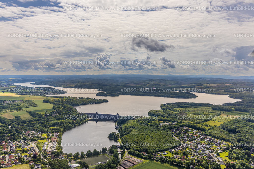 Moehnesee220600776 | Luftbild, Wolken über dem Möhnesee mit Staumauer, Günne, Möhnesee, Sauerland, Nordrhein-Westfalen, Deutschland