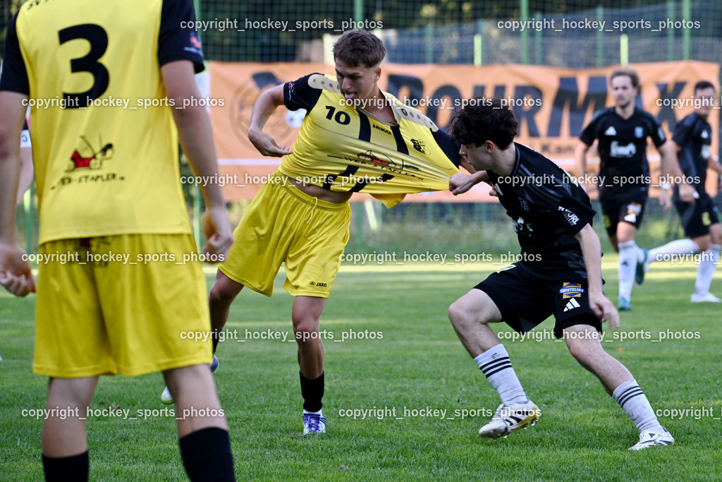 SV Arnoldstein vs. URC Thal Assling | #10 Ben Georg Kreuzer SV Arnoldstein, #22 Samuel Stephan Schönegger Thal Assling, SV Arnoldstein vs. URC Thal Assling, SV Arnoldstein vs. URC Thal Assling am 09.08.2025 in Arnoldstein (Waldparkstadion Arnoldstein), Austria, (Photo by Bernd Stefan)