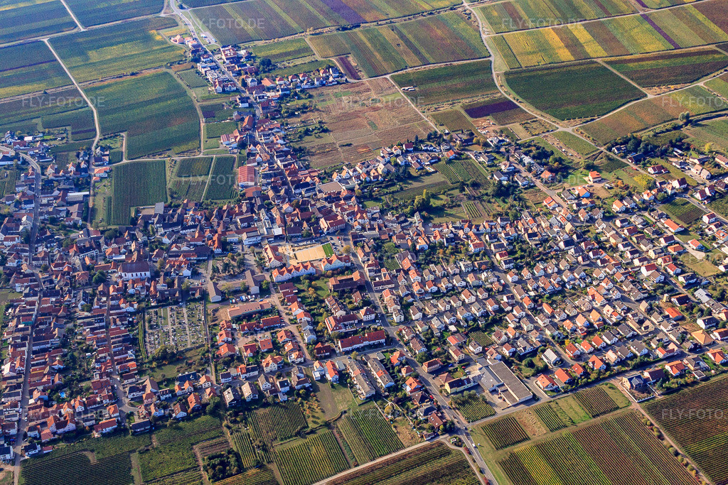 Luftbild: Ortsansicht von Süden im Ortsteil Diedesfeld in Neustadt im Bundesland Rheinland-Pfalz in Deutschland. Foto: IMG_22095.jpg vom 15.10.2009 durch Werner Riehm/FLY-FOTO.de