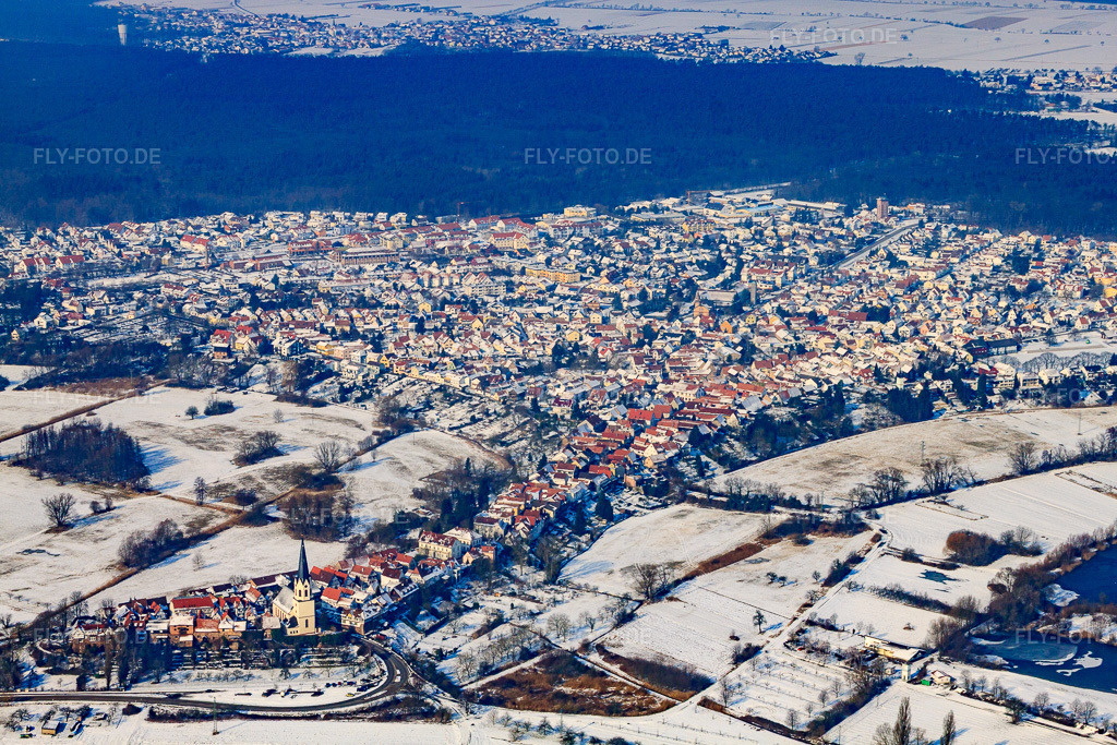 Luftbild: Hinterstädel im Winter bei Schnee in Jockgrim im Bundesland Rheinland-Pfalz in Deutschland. Foto: IMG_24292.jpg vom 16.02.2010 durch Werner Riehm/FLY-FOTO.de