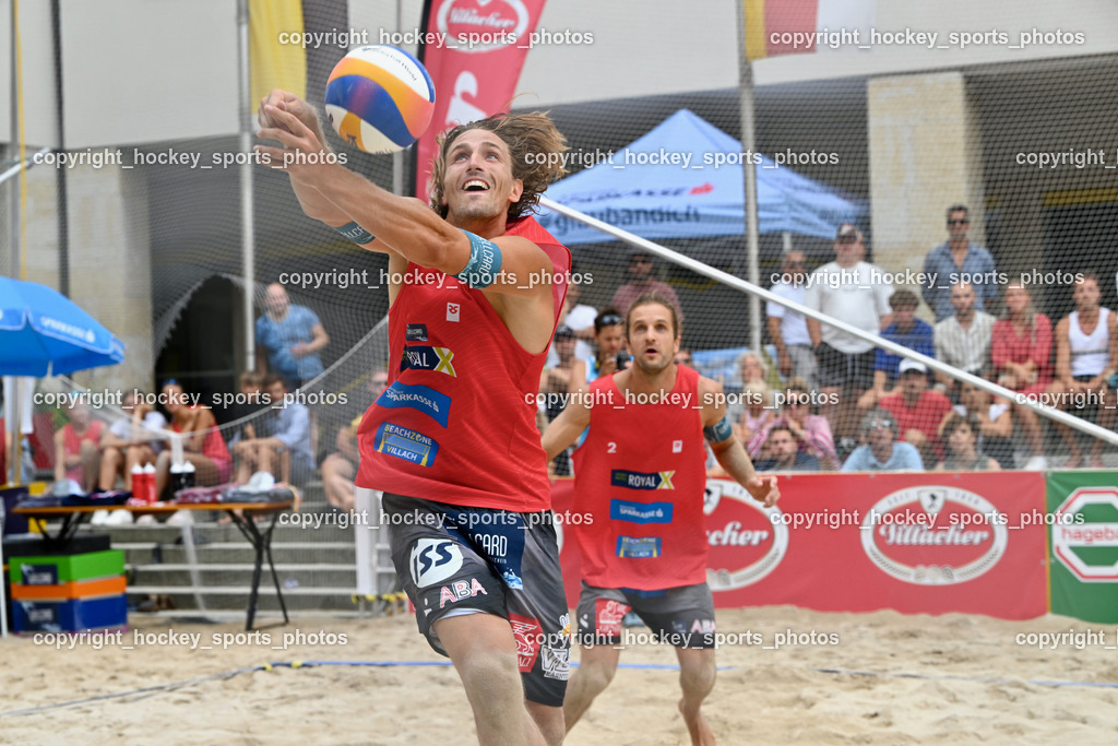 Kärntner Landesmeisterschaft Beach Volleyball | #1 FRIEDL Felix, #2 HUBER Alexander Philipp, Kärntner Landesmeisterschaft Beach Volleyball, Kärntner Landesmeisterschaft Beach Volleyball am 18.08.2024 in Villach (Rathausplatz Villach), Austria, (Photo by Bernd Stefan)