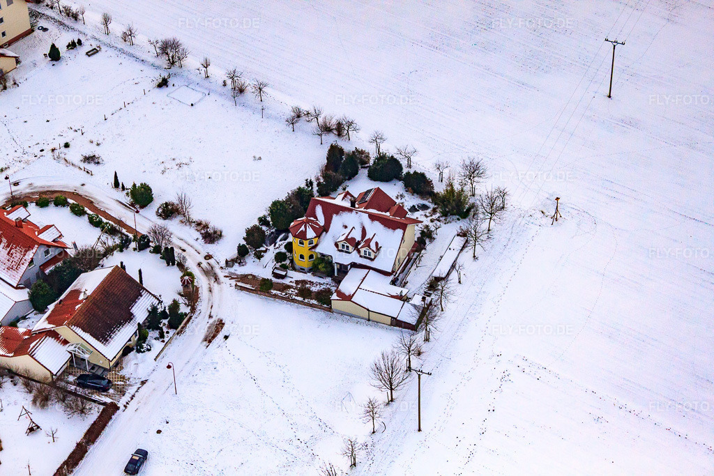 Luftbild: Wildgehege am Gasthaus zur Brauerei bei Schnee in Freckenfeld im Bundesland Rheinland-Pfalz in Deutschland. Foto: IMG_23609.jpg vom 16.01.2010 durch Werner Riehm/FLY-FOTO.de