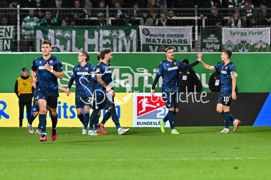 SpVgg Greuther Fürth - Karlsruher SC | FUERTH, GERMANY - OCTOBER 24: Lilian EGLOFF (Karlsruher SC 25)  celebrating the goal to makes 0-2 during the 2. bundesliga match between SpVgg Greuther Fuerth vs. Karlsruher SC on matchday 10 at Sportpark Ronhof Thomas Sommer on October 24, 2025 in Fuerth, Germany / DFL REGULATIONS PROHIBIT ANY USE OF PHOTOGRAPHS AS IMAGE SEQUENCES AND/OR QUASI-VIDEO