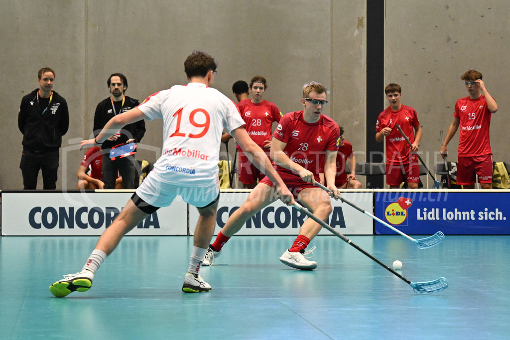 Switzerland B U19 vs Switzerland U19 - 4. February 2024 | Switzerland B U19 vs Switzerland U19
U19 Men International Matches in Switzerland
GoEasy Arena, Siggenthal Station
Switzerland forward #18 Nils Boman against Switzerland forward #19 Noël Greber.
Credit: Markus Aeschimann | <a href="https://www.markus-aeschimann.ch">Sportfotografie Markus Aeschimann</a> | <a href="https://www.instagram.com/sportfotografie.aeschimann">@sportfotografie.aeschimann</a> - Realisiert mit Pictrs.com